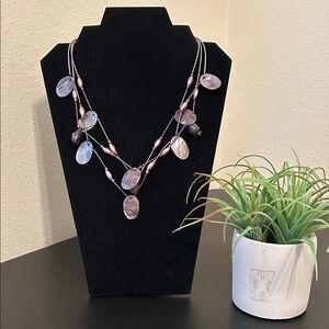 Elegant Multi-Strand Purple Shell and Stone Necklace